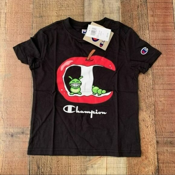 Champion kids youth short sleeve t-shirt with apple and caterpillar - 4 - Picture 1 of 7